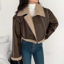 슈가펀 여성용 이루스 오버핏 크롭 털 레더 무스탕