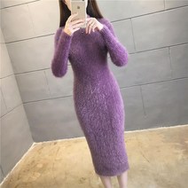 아이엠몽 여성용 슬림핏 퍼 니트 미디 원피스 피에코
