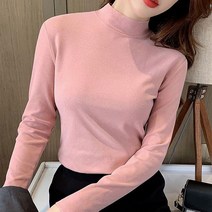 순잠 여성용 목폴라 반목 무지 소프트 데일리 긴팔 티셔츠