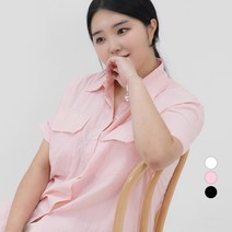 102102 여성용 빅사이즈 바스락 투포켓 오버핏 반팔 셔츠