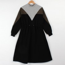 빼빼 여성용 기모 안감 브이배색라인 반목폴라 밴딩 롱 원피스