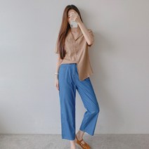 로미스토리 빅사이즈 린넨 혼방 카라 반팔 블라우스
