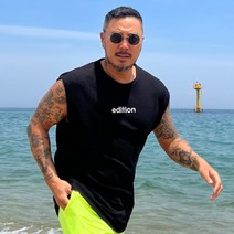 파이브라지 빅사이즈 네온 컬러 스카치 레터링 포인트 박스 오버핏 나시 티셔츠