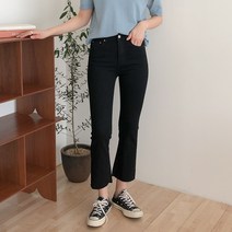라라온 여성용 블랙데님 스판 부츠컷 팬츠