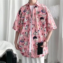 남성용 블랙101 그리소크 캐쥬얼 오버핏 반팔 남방 셔츠 A234MF00034