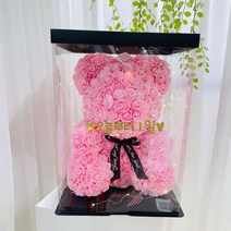 러블리팜 플라워곰인형 + 전용케이스 + 리본장식 + LED전구 + 레터링시트지 풀세트 프로포즈 L, 핑크