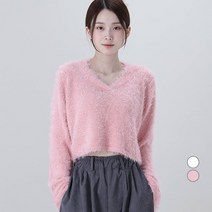 어썸어라운드 여성용 포슬 브이넥 퍼 크롭 니트