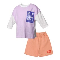 유라비 아동용 7부 슬라브 티셔츠 + 반바지 세트