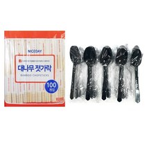 생활을그리다 대나무 젓가락 100p   다회용 스푼 블랙 50p, 150개, 1세트