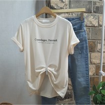 상상그이상 여성용 코펜하겐 레터링 레이온 반팔 티셔츠