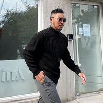 파이브라지 빅사이즈 골지 짜임 반폴라 오버핏 니트