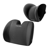 카템 자동차 CICIDO 스포츠 목쿠션 CT232 + 등쿠션 CT233, 블랙, 1세트