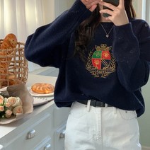 여성용 포플러 울 박시핏 자수 니트 cpnt4160k2b