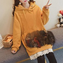 레이스 화이트 프릴 후드티 겨울 임산부 원피스