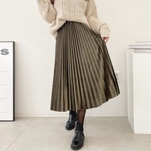 가비진 여성용 벨벳 플리츠 주름 미디 스커트