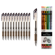 동아 젤존 펜 0.5mm 12p + 투코비 코마 삼각 지우개 연필 SG-208 12p 세트, 흑색, 1세트