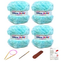 행복뜨기 울트라베이비 뜨개실 4p + 바늘 8mm + 돗바늘 + 라벨 + 목도리도안 세트, 1세트, 1063 베이비하늘
