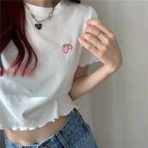 여성용 캐치 밑단셔링 크롭 티셔츠