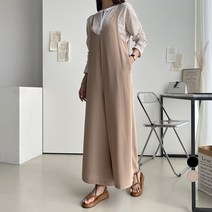 세컨그라운드 여성용 브이넥 와이드 점프수트