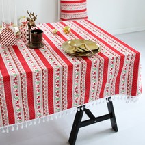 마켓감성 크리스마스 패브릭 식탁보, 레드, 140 x 180 cm