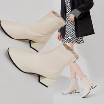 여성용 데일리데일리 스퀘어토 가죽 통굽 하이힐 마틴 앵클 첼시 부츠 PRDS88