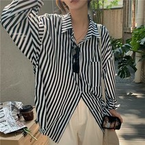 디어로라 여성용 스트라이프셔츠 오버핏 블라우스