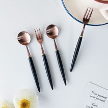 보겐 에펠 커트러리 2종 x 2p 세트 로즈골드 + 블랙, 티스푼 2p + 티포크 2p, 1세트