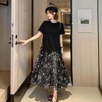 레몬소울 바모 배색 페인팅 반팔 롱 원피스