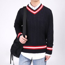다꾸앙 남성용 스쿨룩 꽈배기 브이넥 니트 F02Y3_tn4924