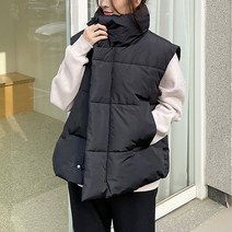 토마토팩토리 여성용 폭신폭신 오버핏 하이넥 패딩조끼