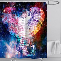 마켓에이 애니멀플라워 유니크 샤워커튼 우주코끼리 150 x 180 cm, 1개