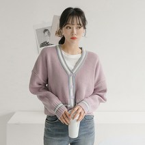 츄즈츄즈 여성용 루즈핏 파스텔 크롭 배색포그니CD 가디건