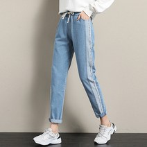 레몬소울 여성용 스리 사이드 레터링 밴딩 데님팬츠