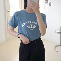 플랜데이 여성용 찰랑 반팔 피치 레터링 티셔츠