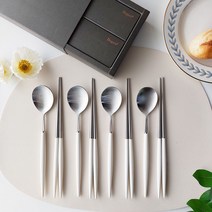 보겐 에펠 한식 4인 수저 선물세트, 실버 + 화이트, 숟가락 4p + 젓가락 4p