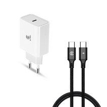 디씨네트워크 리오넬 PD 고속충전기 어댑터 + 페브릭 C to C PD 60W 고속충전 케이블 1.2m, 화이트(충전기), 블랙(케이블), 1세트