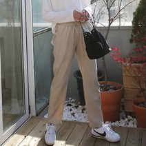빼빼 여성용 데일리 허리밴딩 일자 면 슬랙스