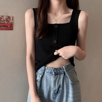 여성용 벨르 슬림핏 단추 민소매 나시