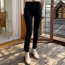 엔비룩 여성용 블랙 기모 데님 팬츠