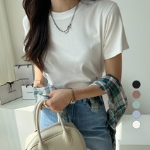 세컨그라운드 여성용 코튼 베이직 반팔 티셔츠