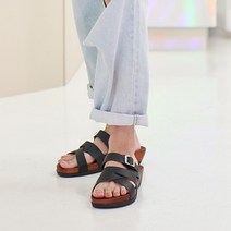 여성용 쿠션 버클 크로스 나쵸 슬리퍼