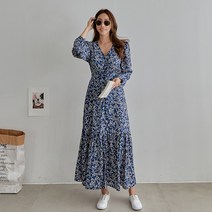 피핀 여성용 플라워 패턴 트임 롱원피스 #37884