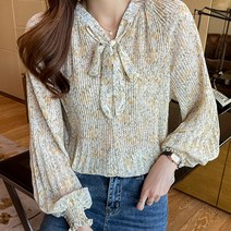 루나걸 유엔 플라워 플리츠 블라우스