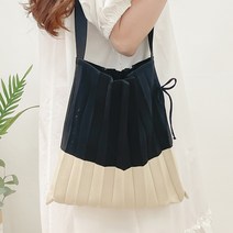 세컨핑크 니트 플리츠 주름 배색 숄더백