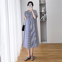 청순한 세로 스트라이프 리본끈 임산부 원피스