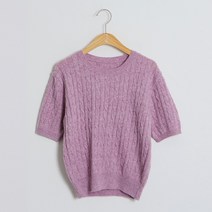 여성용 케이블 반팔 울 니트