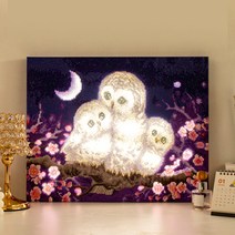 아트조이 DIY LED 캔버스형 보석십자수 40 x 50 cm, 행복한 부엉이 가족, 1개