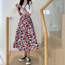 여성용 블랙101 마그리웰 플라워 롱 밴딩 스커트 CH-2319663