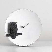 하오시 부엉이 달모양 인테리어 벽시계, White + Black