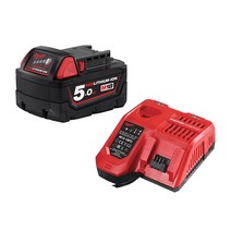 밀워키 18V 리튬이온 배터리 5.0Ah M18 B5 + 12V 18V 급속 멀티 충전기 M12-18FC 세트, 1세트